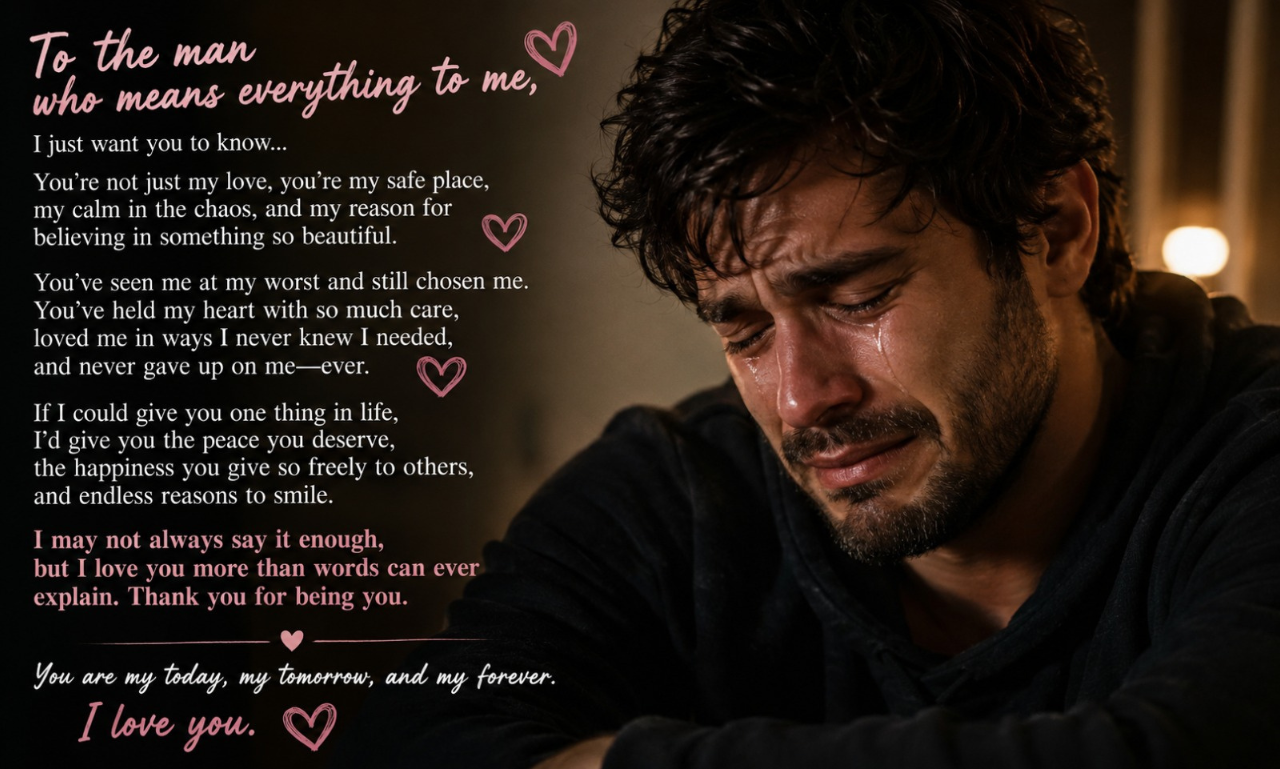 A man crying while reading an emotional love letter dedicated to the man who means everything.