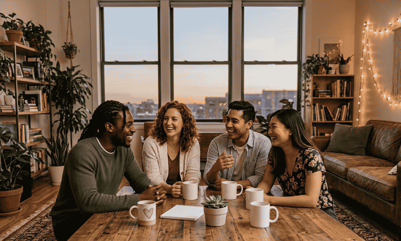 Friends sharing Wednesday morning blessings and prayers together at home