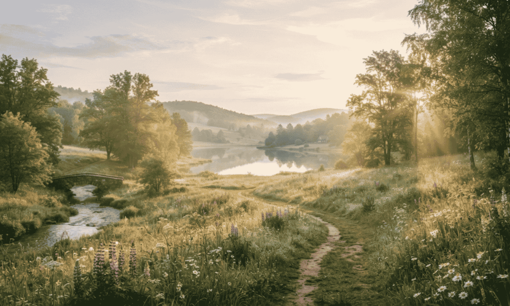 Peaceful Thursday blessings with sunrise nature background and inspirational message