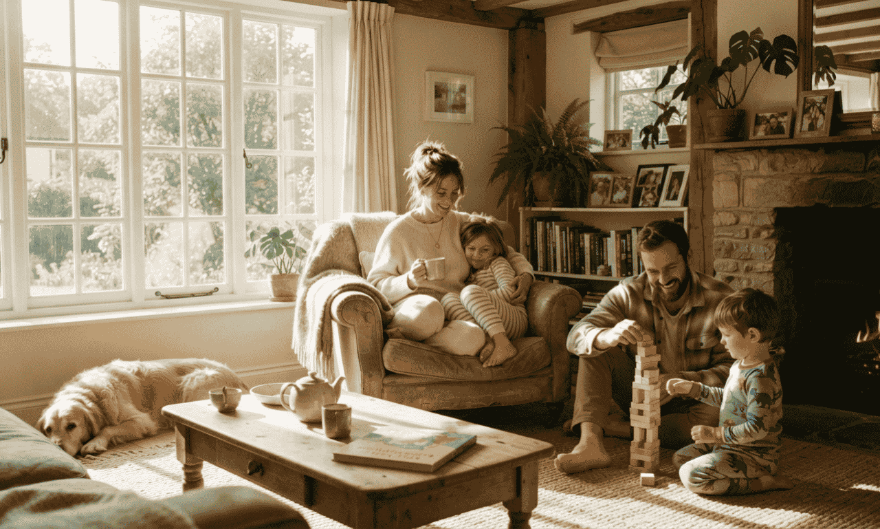 Happy Thursday blessings for family with a warm home and loving family moment
