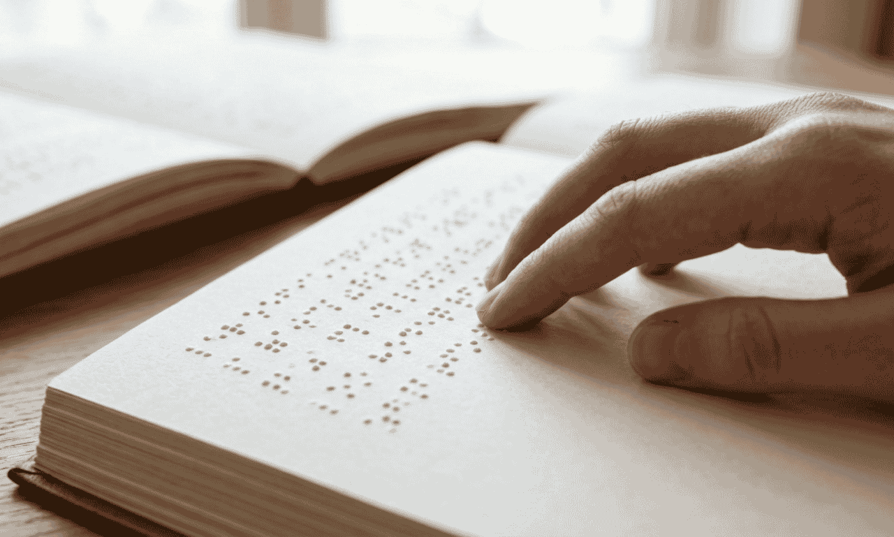 Have a blessed day image of a hand reading Braille in an open book