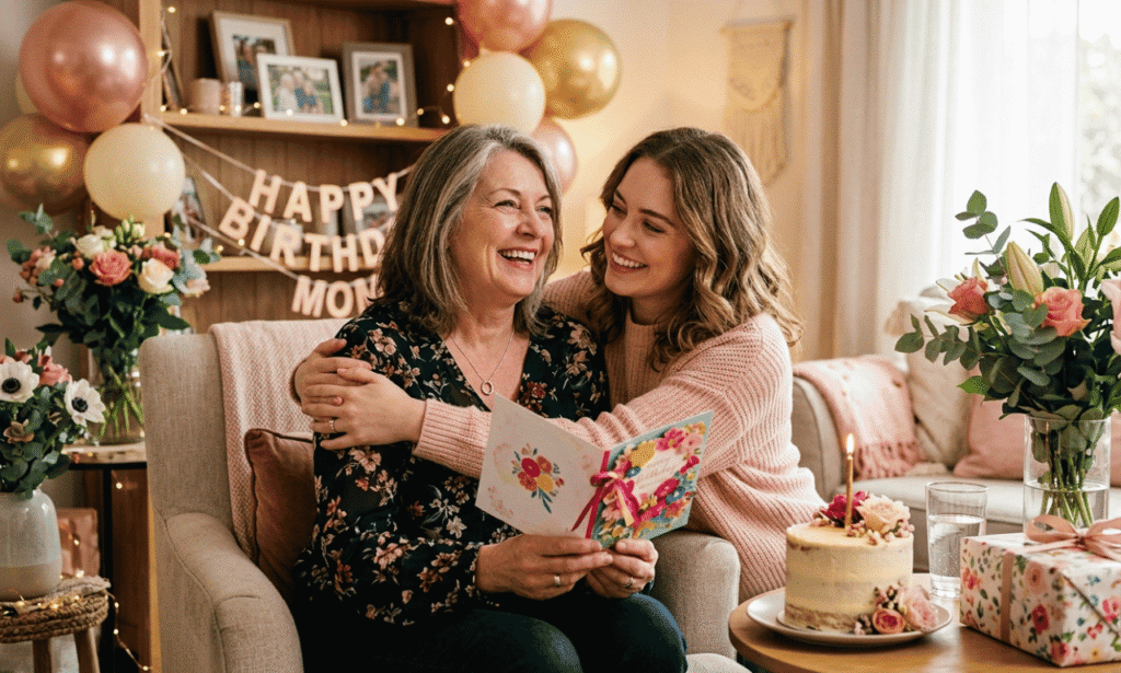 Birthday card with happy birthday mom wishes from daughter