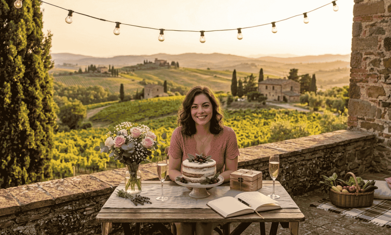 Romantic birthday celebration for girlfriend with cake and flowers