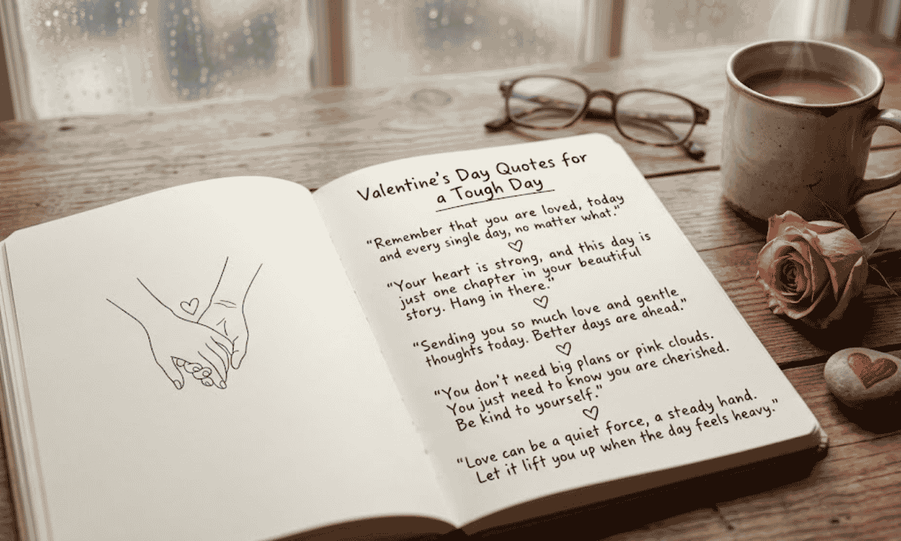 Valentine’s Day quotes for someone having a hard day, offering comfort, love, and emotional support.